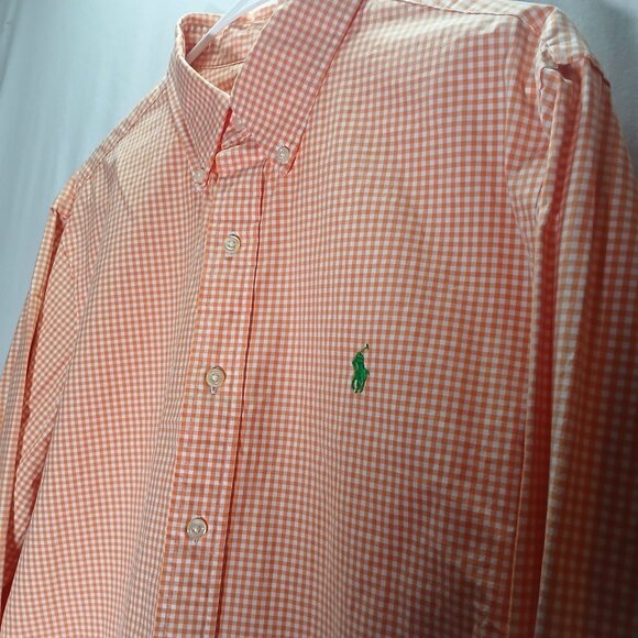 Polo Ralph Lauren Men's Shirt XXL Orange White Gingham Plaid Cotton Long Sleeve - Picture 9 of 12